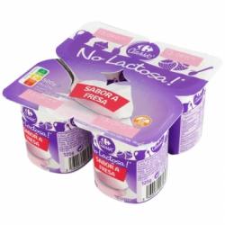 Leche fermentada de fresa Carrefour No Lactosa sin gluten sin lactosa pack de 4 unidades de 125 g.