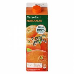 Zumo de naranja Carrefour exprimido con pulpa brik 1 l.
