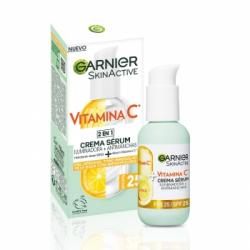 Crema sérum con vitamina C hidratante diario SPF 25 iluminadora + antimanchas Skin Active Garnier 50 ml.