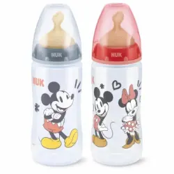 Biberón con tetina de látex anatómica Mickey Mouse 6-18 meses Nuk 300 ml.