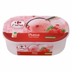 Helado de fresa con trozos Carrefour 500 g.