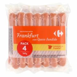 Salchichas con queso fundido estilo frankfurt Carrefour pack de 4 sobres de 140 g.