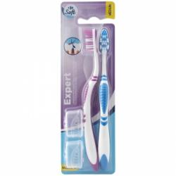 Cepillo de dientes medio cerdas cruzadas Carrefour Soft 2 ud.