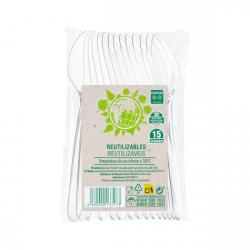 Cucharas de plástico Bosque Verde reutilizables Paquete 15 ud