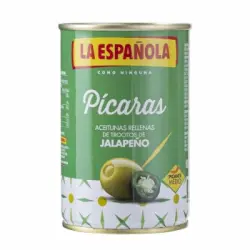 Aceitunas verdes rellenas de jalapeño Pícaras La Española sin gluten 130 g.