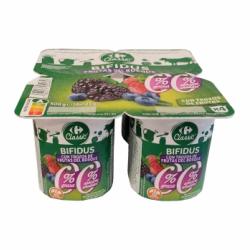 Bífidus desnatado frutas del bosque sin azúcar añadido Carrefour sin gluten pack de 4 unidades de 125 g.