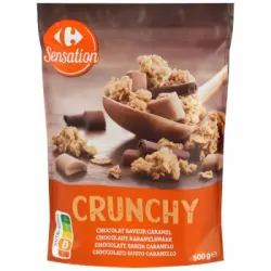 Cereales crunchy 2 chocolates sabor caramelo Carrefour 500 g.