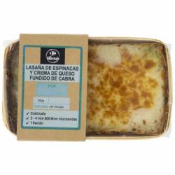 Lasaña de espinacas y crema de queso fundido de cabra Carrefour 350 g