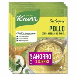 Sopa del pollo con cabello de ángel Knorr pack 3 unidades de 71 g.