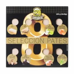 Surtido de patés pato + manzana + calabaza + boletus + trufa + cebolla caramelizada + finas hierbas + oca Martiko sin gluten pack de 8 unidades de 20