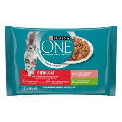 Comida húmeda de salmón y pavo para gatos Purina One Esterilizados 4x85 g