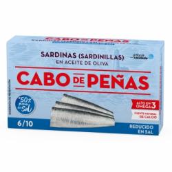 Sardinillas en aceite de oliva contenido reducido de sal Cabo de Peñas 60 g.