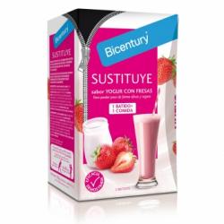 Batido sustitutivo de yogur de fresa Bicentury pack de 5 sobres de 45 g.