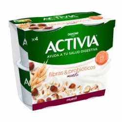 Bífidus muesli Danone Activia pack de 4 unidades de 115 g.