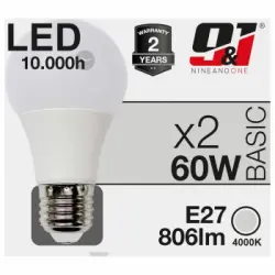 Bombillas Led Estandar Nine&One A60 9W E27 Blanca 2 ud