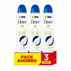 Desodorante en spray antitranspirante original protección 72h Advanced Care Dove pack de 3 unidades de 150 ml.