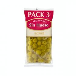 Aceitunas manzanilla Hacendado sin hueso 3 paquetes X 0.075 kg