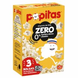 Palomitas al punto de sal para microondas Zero Popitas sin gluten pack 3 unidades de 70 g.