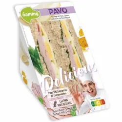 Sandwich integral de pavo, queso y espinacas Delicious Ñaming 200 g.