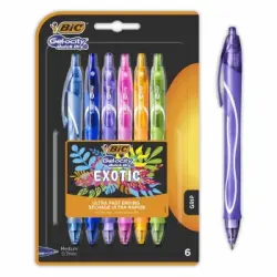 Bolígrafos de gel de punta media BIC Gel-ocity Quick Dry colores surtidos exóticos, Pack de 6