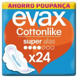 Compresas super con alas Cottonlike Evax 24 ud.