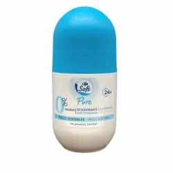 Desodorante roll-on eficacia 24h piel sensible 0% alcohol Carrefour Soft Pure 50 ml.