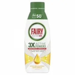 Gel para lavavajillas automáticos fragancia limón Fairy Platinum 50 lavados.