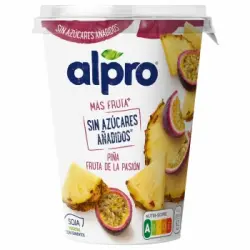 Preparado de soja con piña y fruta de la pasión sin azúcar añadido Alpro Más Fruta sin gluten sin lactosa 400 g.