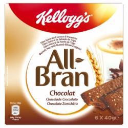 Barritas de trigo y fibra de avena enriquecida con salvado de trigo y trocitos de chocolate All Bran Kellogg's 6 unidades de 40 g.