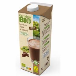 Bebida de soja sabor chocolate con calcio ecológica Carrefour Bio sin gluten brik 1 l.