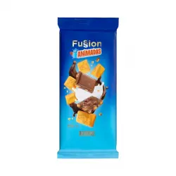 Chocolate extrafino con leche Fussion Hacendado con galletas animadas Tarrina 0.125 kg
