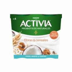 Bífidus fibras y cereales con coco, avena y nueces Danone Activia pack de 4 unidades de 115 g.