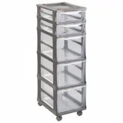 Caja con Ruedas y 5 Cajones HEGAHOGAR 36x27x80 cm - Gris