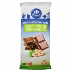 Chocolate con leche y avellanas troceadas Classic ́ Carrefour sin gluten 150 g.
