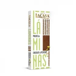 Láminas de praliné de chocolate con pistachos Lacasa sin gluten 128 g.