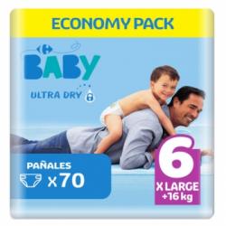 Pañales Carrefour Baby Ultra Dry Talla 6 (+16 kg) 70 ud.