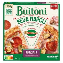 Pizza con champiñones, jamón cocido y salami Bella Napoli Buitoni 430 g.