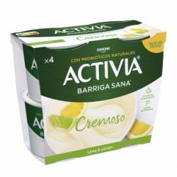 Bífidus cremoso de lima y limón Danone Activia pack de 4 unidades de 120 g.