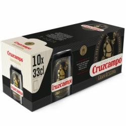 Cerveza tostada Cruzcampo gran reserva malta pack de 10 latas de 33 cl.