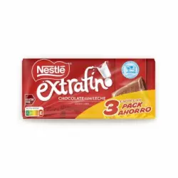 Chocolate con leche extrafino Nestlé sin gluten pack de 3 tabletas de 125 g.