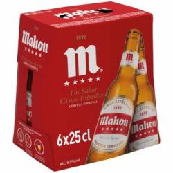 Cerveza Mahou 5 Estrellas especial pack de 6 botellas de 25 cl.