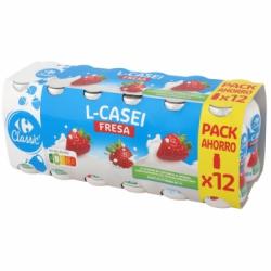 L.Casei líquido con fresa Carrefour Classic' pack de 12 unidades de 100 g.