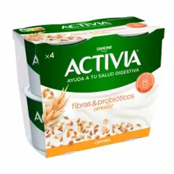 Bífidus con cereales Danone Activia pack de 4 unidades de 115 g.