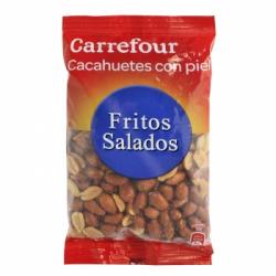 Cacahuetes fritos y salados con piel Carrefour 200 g.