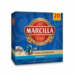 Café Descafeinado en cápsulas Marcilla compatible con Nespresso 20 unidades de 5,2 g.