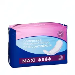 Compresa sin alas de incontinencia Deliplus Maxi Paquete 12 ud