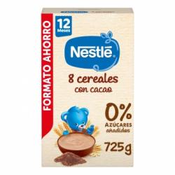 Papilla infantil desde 12 meses 8 cereales con cacao sin azúcar añadido Nestlé 725 g.
