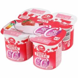 Yogur desnatado de fresa sin azúcar añadido Carrefour Classic' pack de 4 unidades de 125 g.