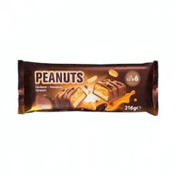 Barritas Peanuts bañadas de chocolate con leche y rellenas con caramelo, cacahuetes tostados y crema azucarada Hacendado Paquete 0.216 kg