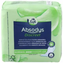 Compresas para incontinencia de orina normal Absodys Discret Carrefour Soft 24 ud.